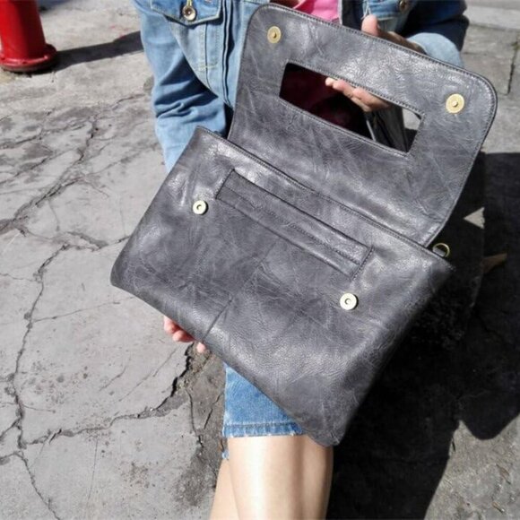 Women PU Leather Clutch Handbag Large Capacity Crossbody Messenger Bag - Picture 4 of 8